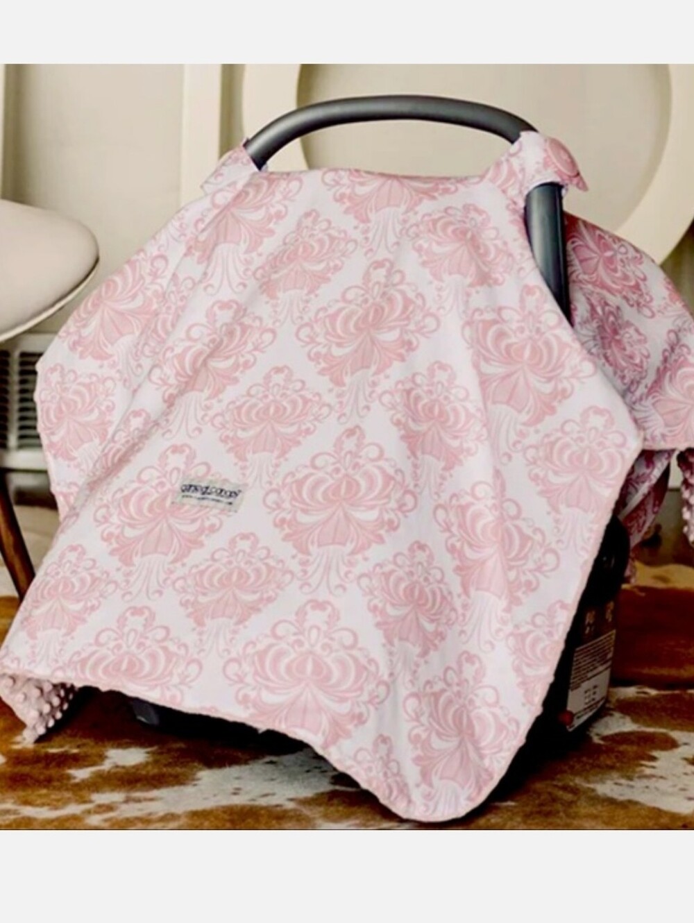 NWOT Canopy Couture Angelina Damask Baby Girl Car Seat Canopy Shield Infant